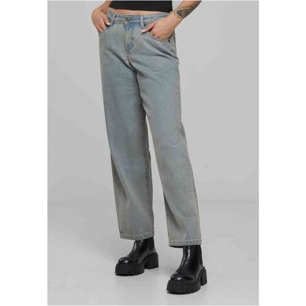 Urban Classics - Mid Waist 90´s jeans Wijde broek - Blauw